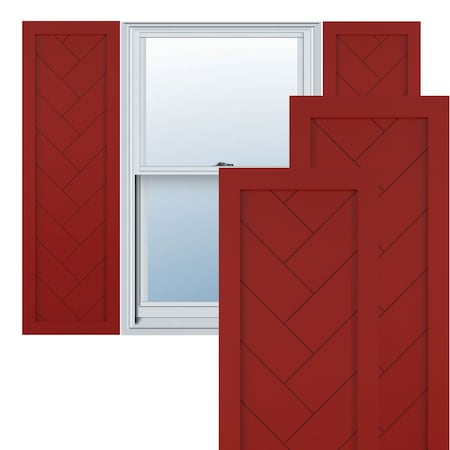 True Fit PVC Single Panel Herringbone Modern Style Fixed Mount Shutters, Fire Red, 18W X 73H